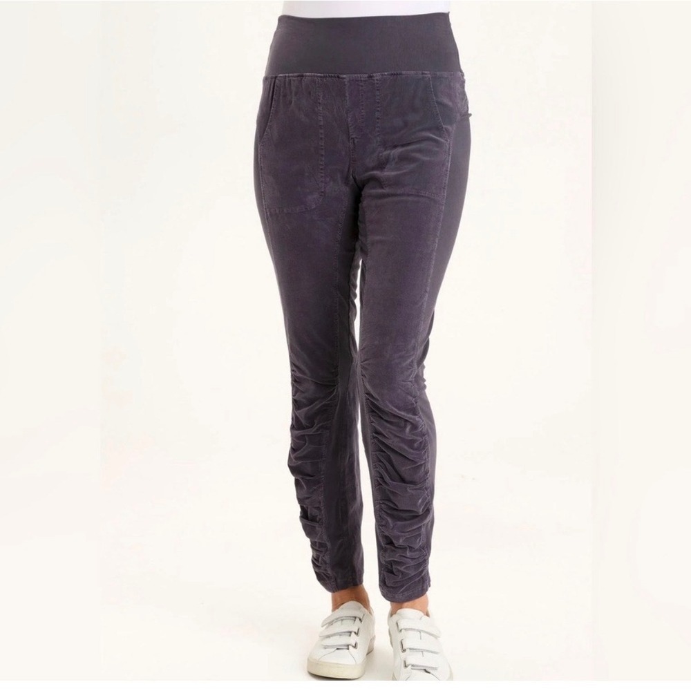 XCVI Wearables Cord Penny Leggings Rouched Pants Jersey Inserts Size S Blue